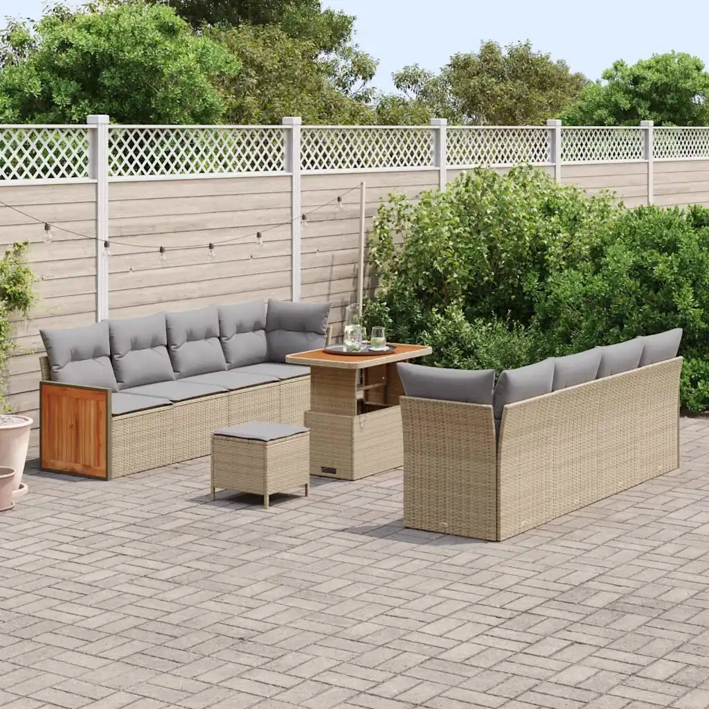 Set Divano da Giardino 12 pcs Beige e Grigio Chiaro polyrattan
