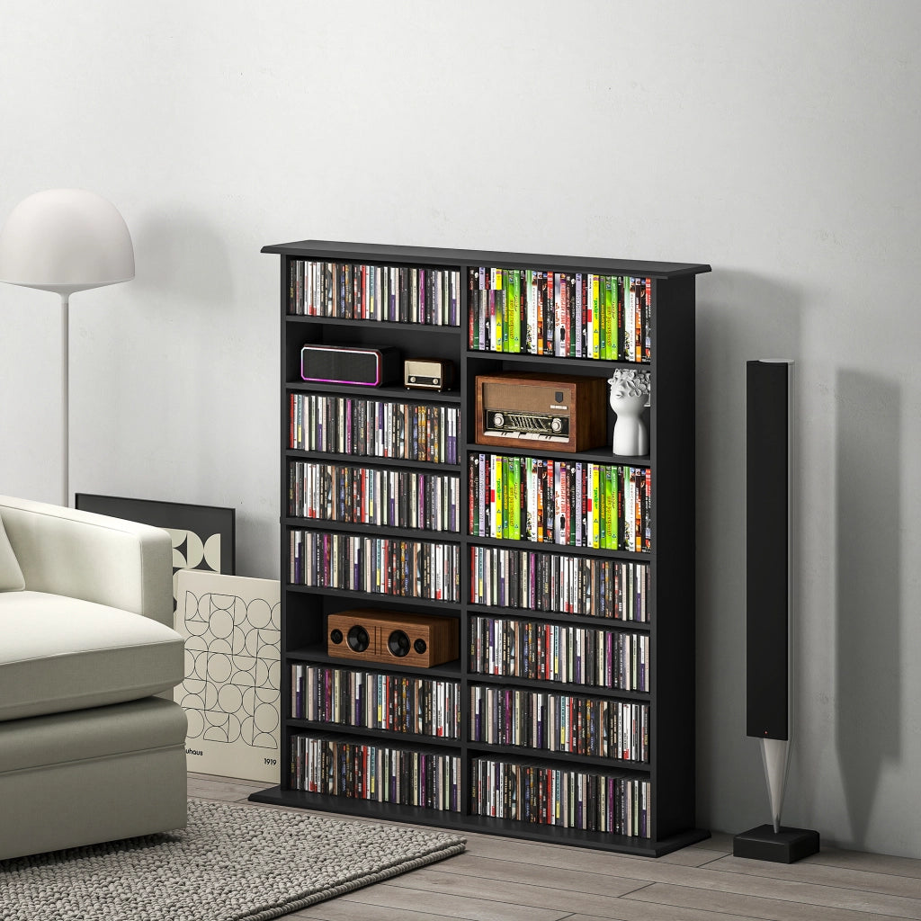Libreria per CD e DVD con 16 scomparti e 12 ripiani regolabili ¨C zephmum ¨C nero