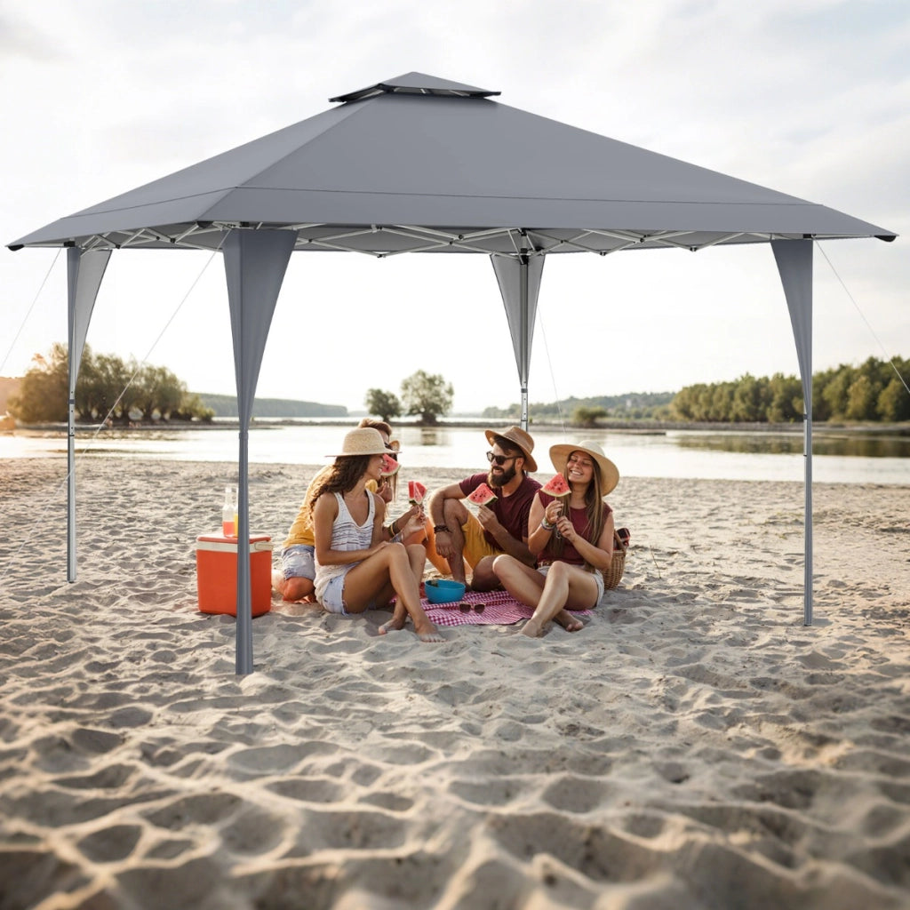 Tenda da gazebo con tetto ventilato e borsa per il trasporto, Riparo istantaneo regolabile 390 x 390 cm Grigio