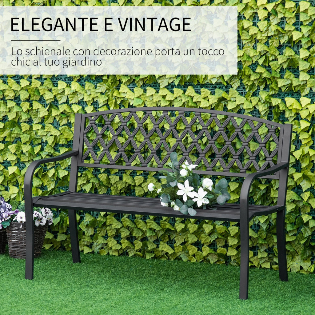 Panchina da Giardino 2 Posti ¨C Xylo ¨C Acciaio e Ghisa Nero 128x58.5x89cm