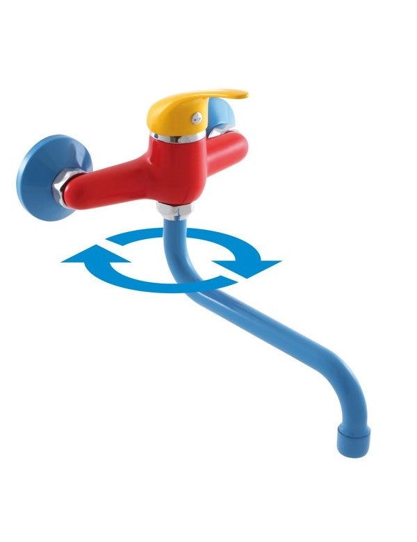 Miscelatore lavabo a parete con bocca lunga per bambini