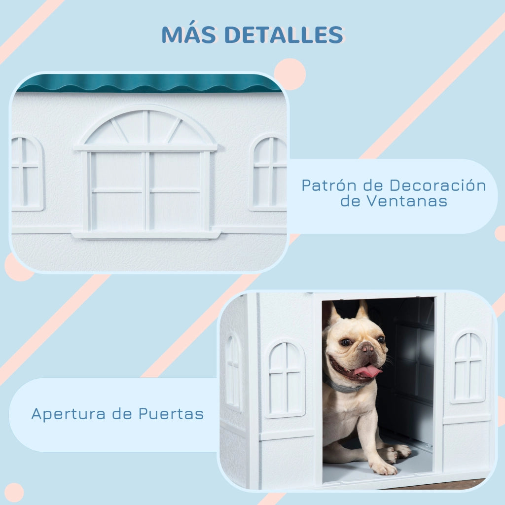 Cuccia per Cani con Finestra e Tegole ¨C zephmum ¨C Verde Blu e Bianco 65x75.7x63 cm