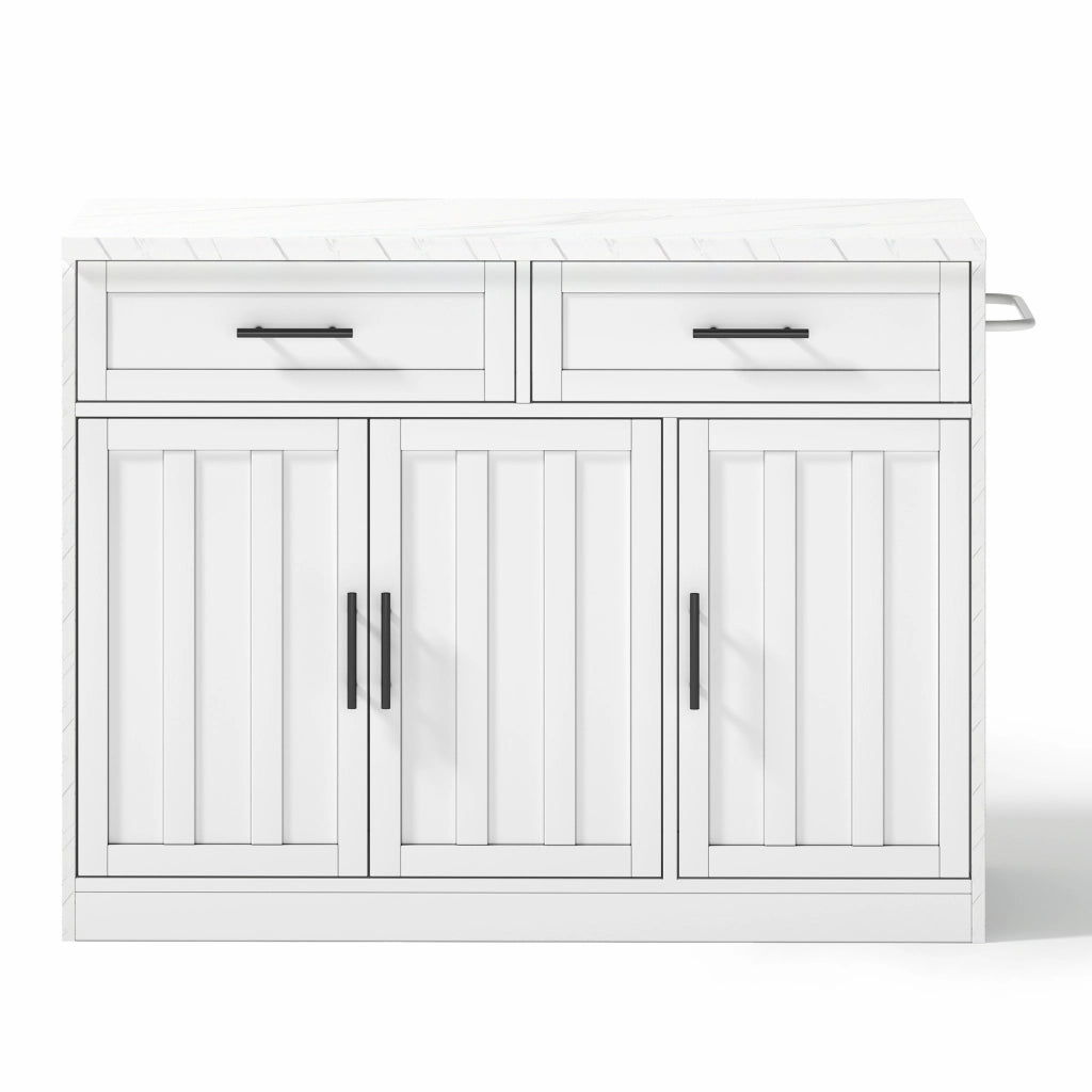 Isola da cucina 120x60x91 cm con piano bar, prese USB, cassetti e ante, bianco