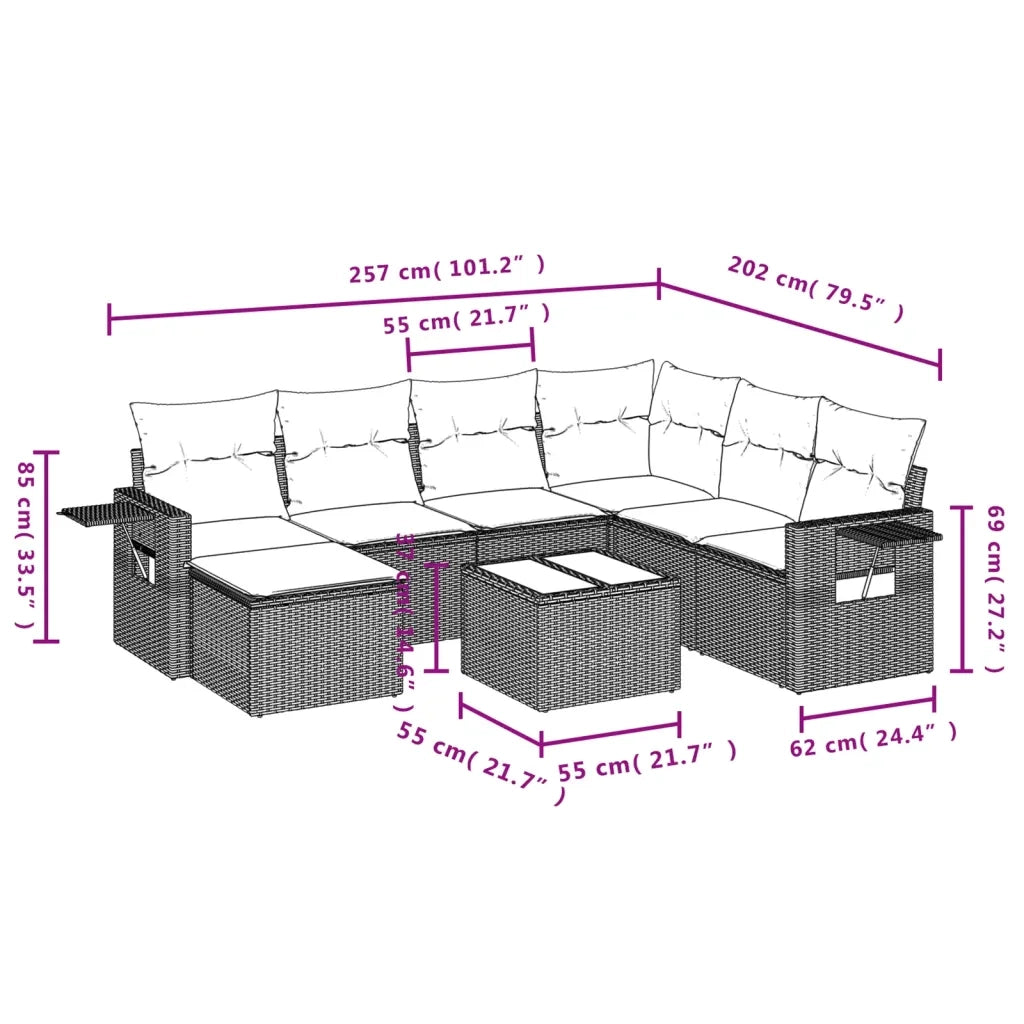 Set Divano da Giardino 8 pz con Cuscini Grigio in Polyrattan 3220509