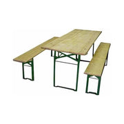 MACHIERALDO 37206 Set Birreria Legno Plus con Tavolo e Panche Pieghevoli Struttura in Ferro Verniciato colore Naturale del Legno con Dettagli in Ferro Nero