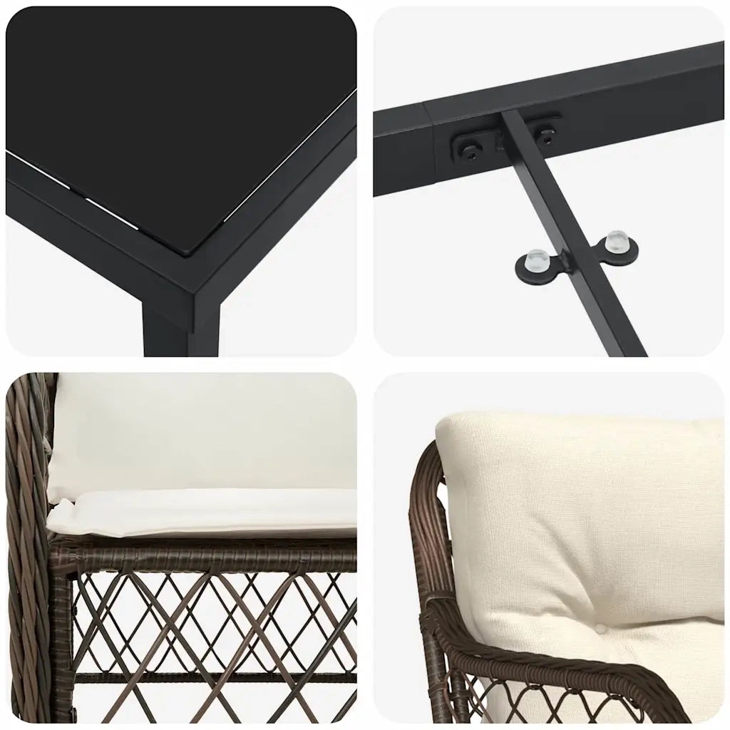 Set da Pranzo per Giardino con cuscino 5 pcs Marrone polyrattan 3380213