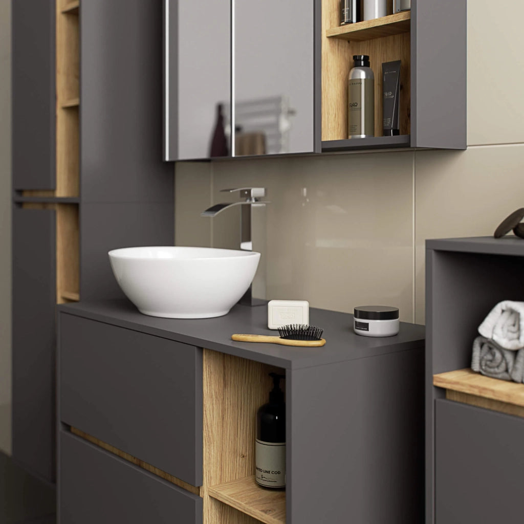 Colonna bagno sospesa VAMI Grigio Grafite, Rovere Artisan 50 cm 2 ante 50x30x170 cm