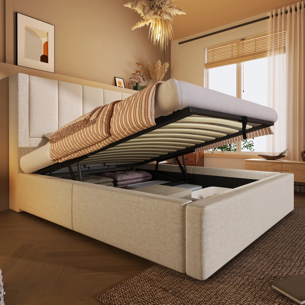 letto imbottito lino beige 90 x 200 cm