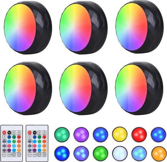 Lampade LED con telecomando e timer - illuminazione regolabile - RGB - wireless - alimentate da batterie - 6 pezzi