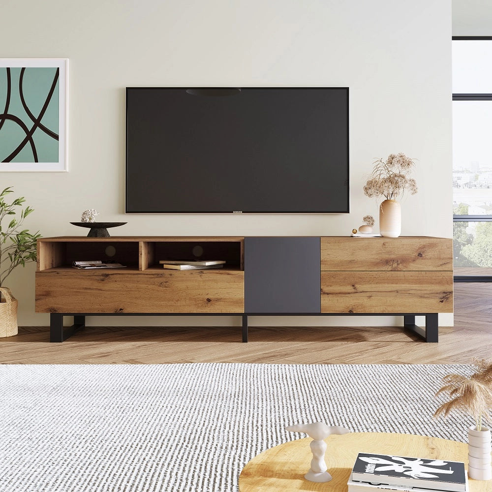 Console TV rustica - Xylo - Panneaux corti grana legno 180cm