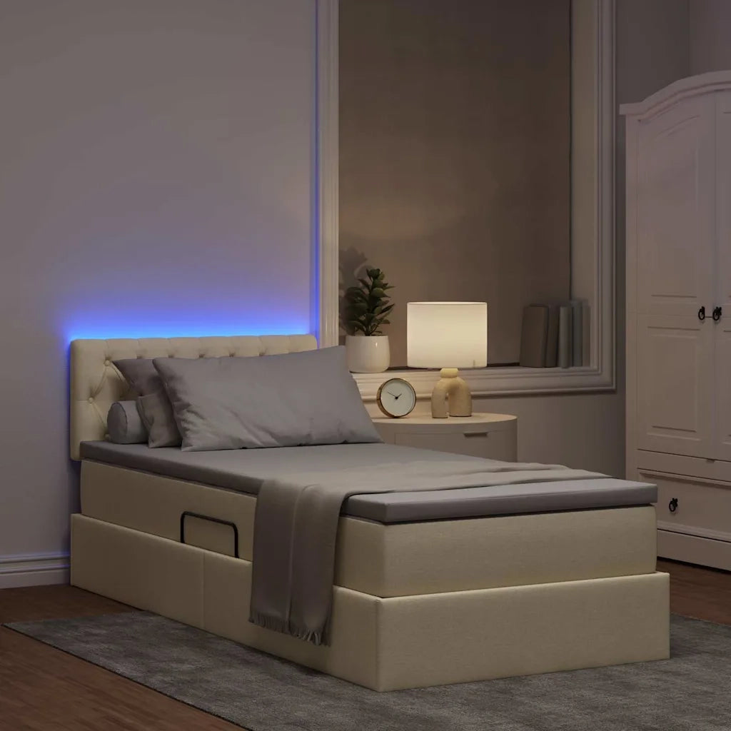 Letto con contenitore e LED con led Crema 100 x 200 cm Tessuto