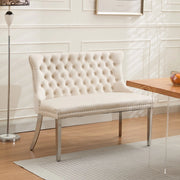 Panchina Imbottita 2 Posti ¨C MINIMAL ¨C Velluto Beige, Gambe Metallo, Schienale, Stile Moderno