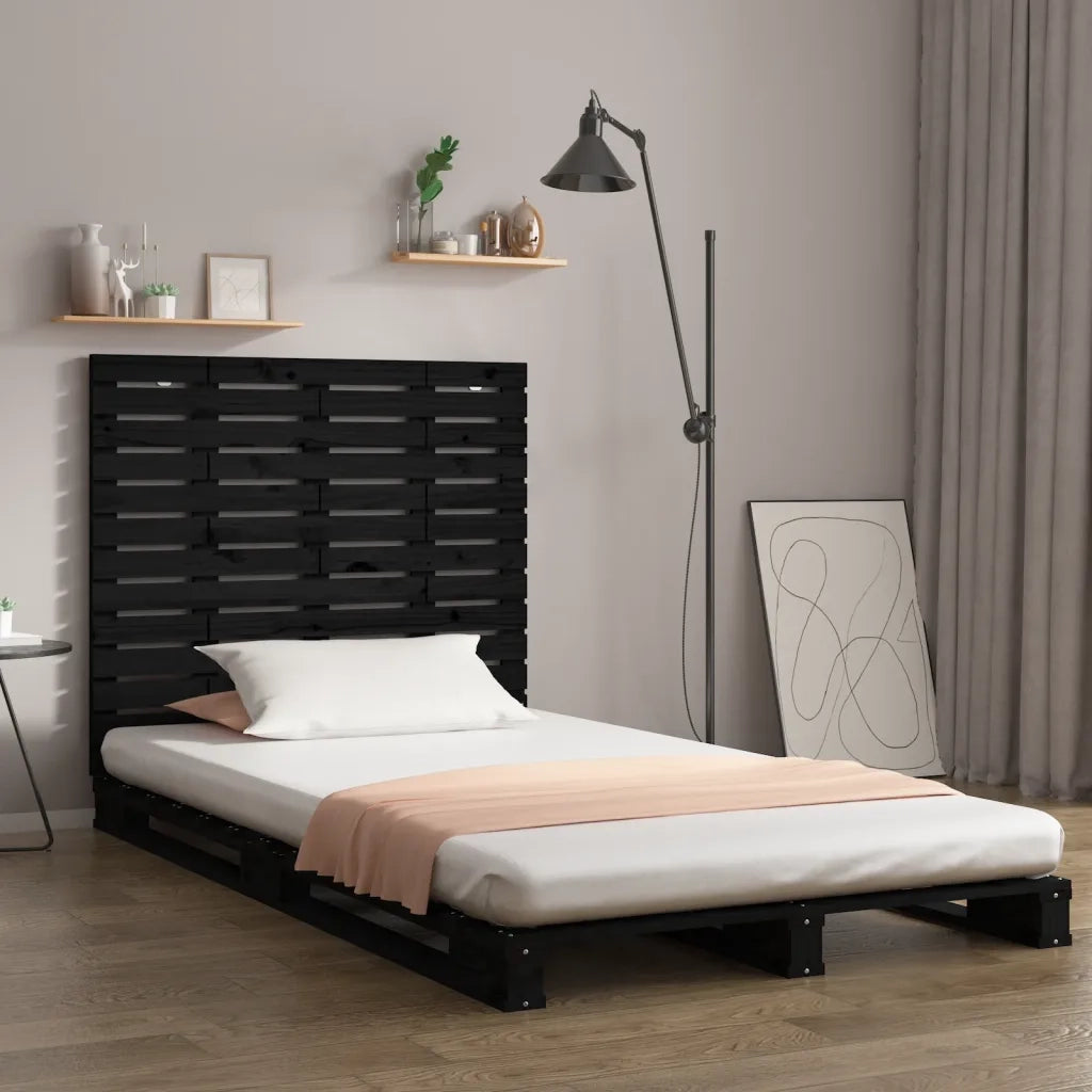 Testiera | Testata da Parete Nera 126x3x91,5cm in Legno Massello di Pino