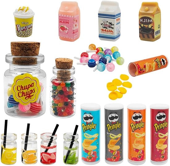Set di cibo per bambole in miniatura da 18 pezzi - cibo e bevande per bambole - accessori per bambole - accessori per casa di bambole - giocattoli creativi - plastica/resina - accessori per casa di bambole