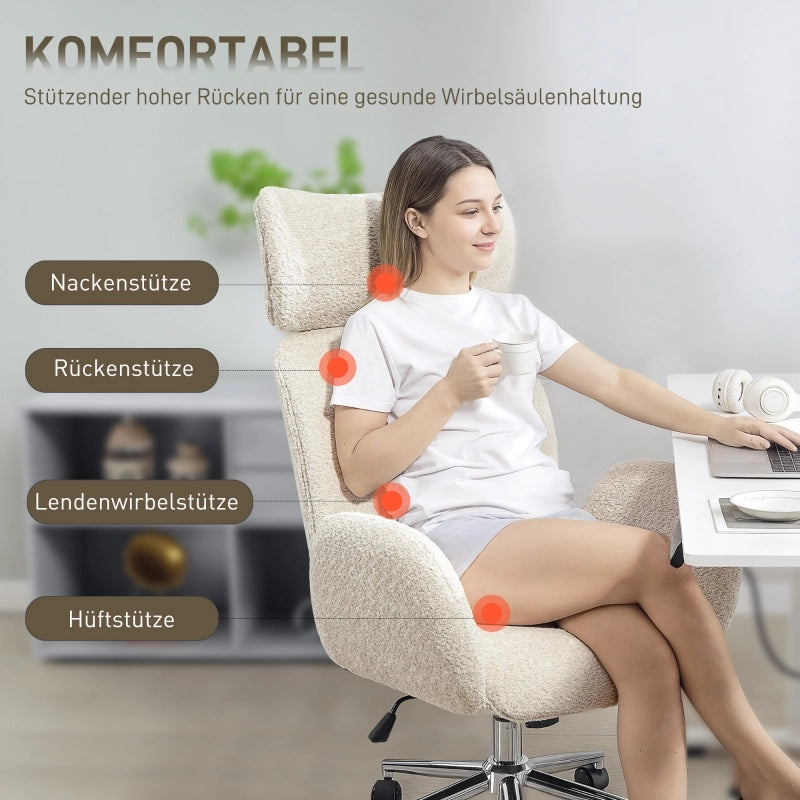 Sedia da Ufficio Ergonomica con Poggiatesta Regolabile, Inclinazione e Ruote, in Poliestere Grigio Chiaro