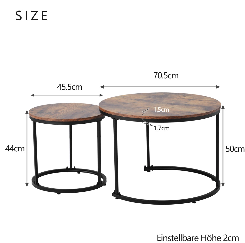 Set di 2 tavolini da caffè rotondi impilabili in MDF marrone