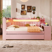 Letto imbottito 140x200 con LED, USB, letto estraibile e scrivania integrata