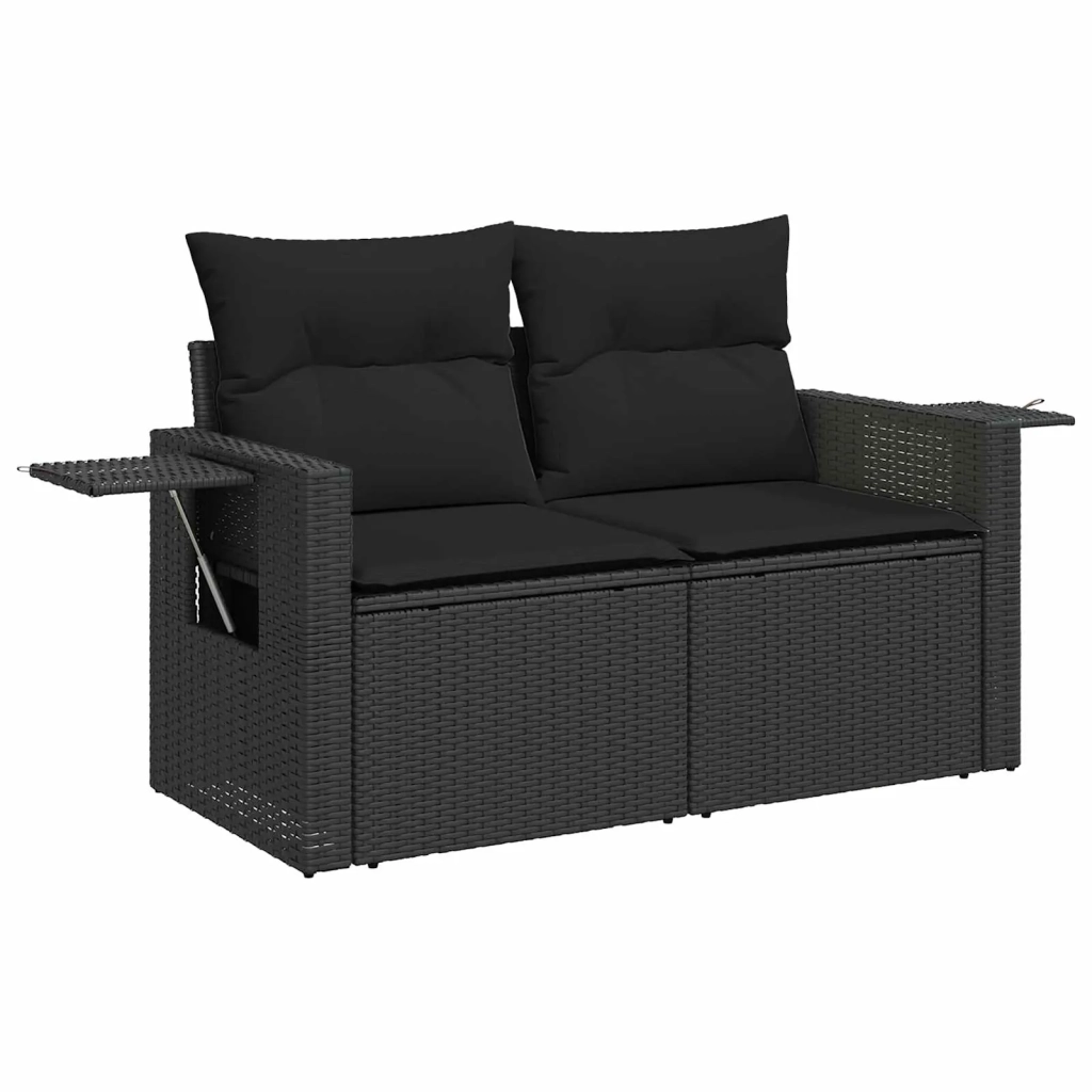 Set Divano da Giardino con cuscino 9 pcs Nero polyrattan