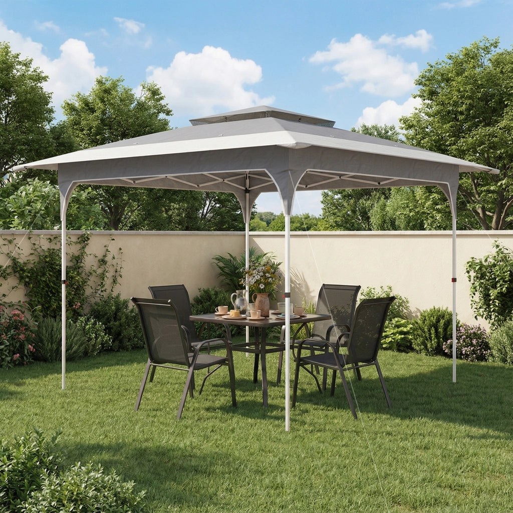 Gazebo Pieghevole Pop Up 3.5x3.5m ¨C Xylo ¨C Doppio Tetto Metallo Tessuto Oxford Grigio Scuro