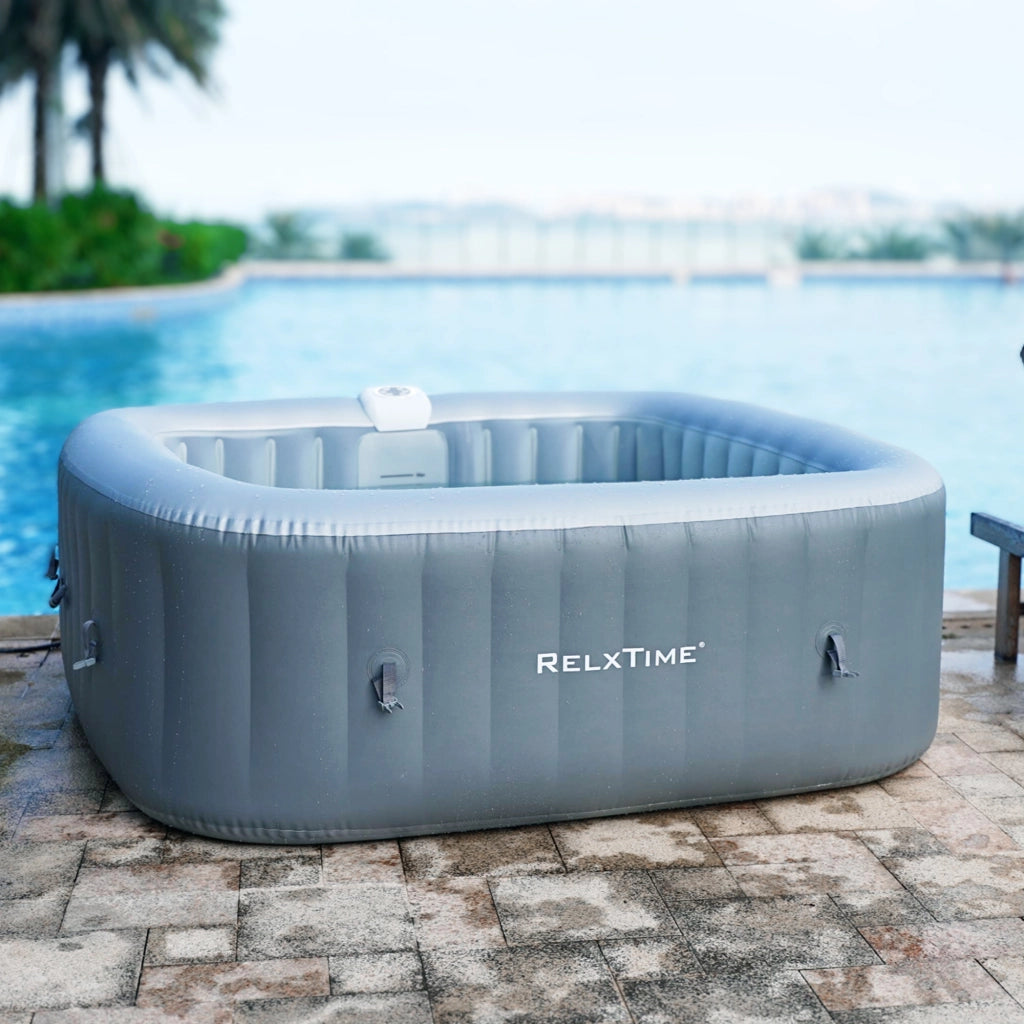 Spa gonfiabile quadrata 6 posti - RELXTIME - 130 getti - Grigio - Filtro e copertura inclusi