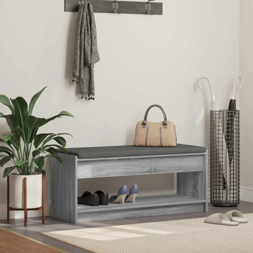 Panca per ingresso con cuscino-Sgabello-Panca da Corridoio Grigio Sonoma 103 x 38 x 45 cm