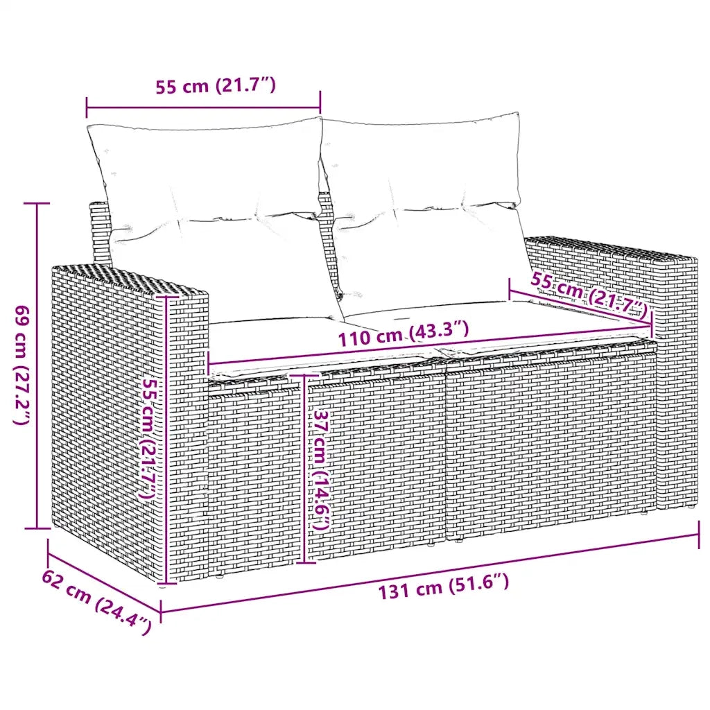 Divano da Giardino con Cuscini a 2 Posti Beige in Polyrattan 366060