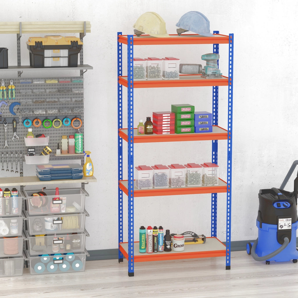 Scaffale Garage 5 Livelli ¨C Xylo ¨C Metallo Blu Arancione 80x40x182cm 1500kg