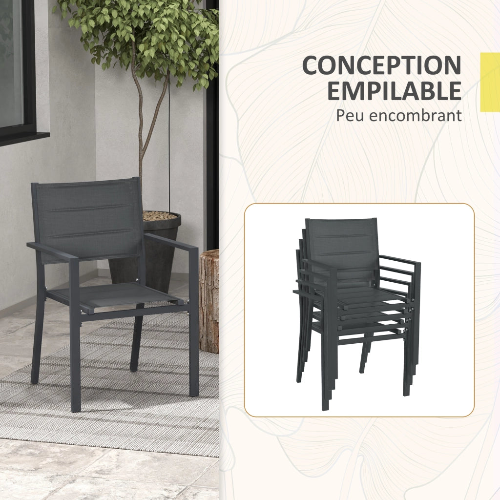 Sedia da giardino impilabile con braccioli ¨C zephmum ¨C Alluminio e textilene, set 4 pezzi, grigio