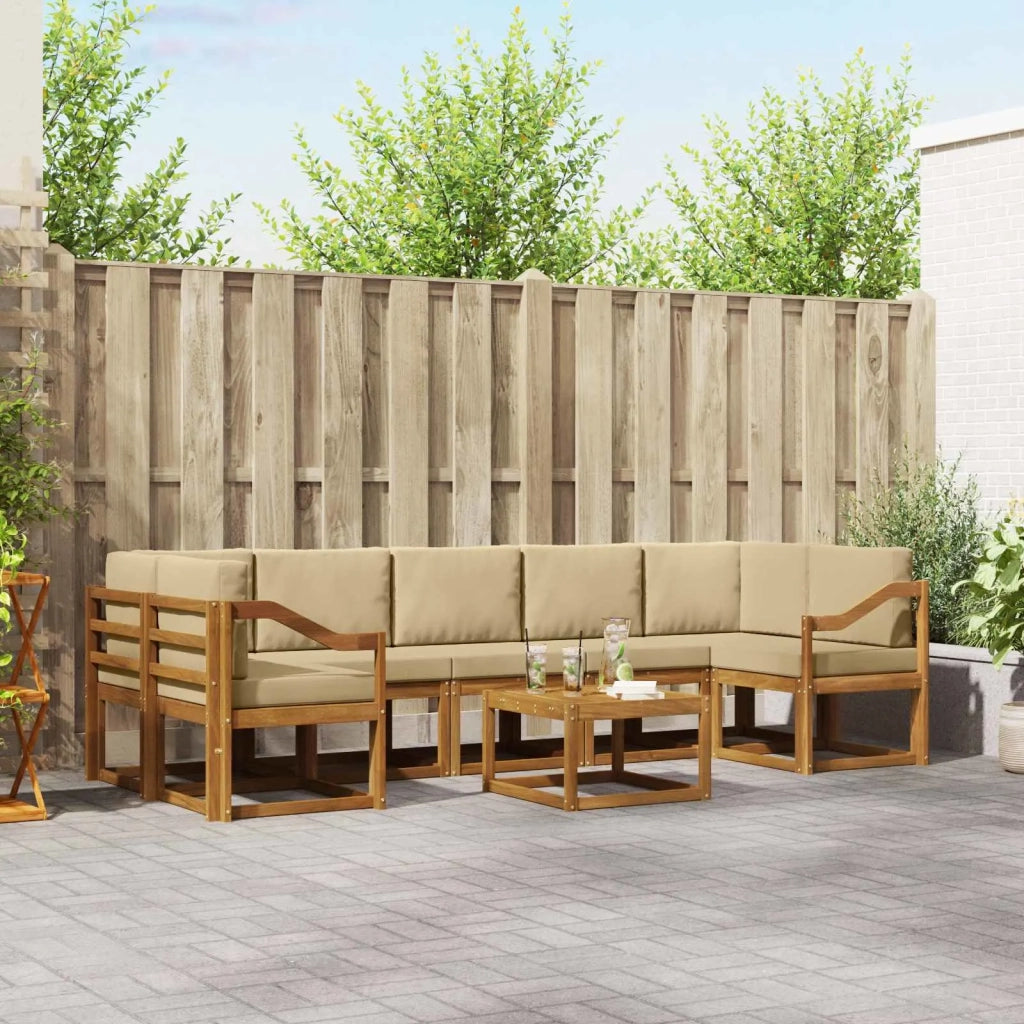 Set di divani da esterno con cuscino 8 pcs Naturale e Beige 3366166
