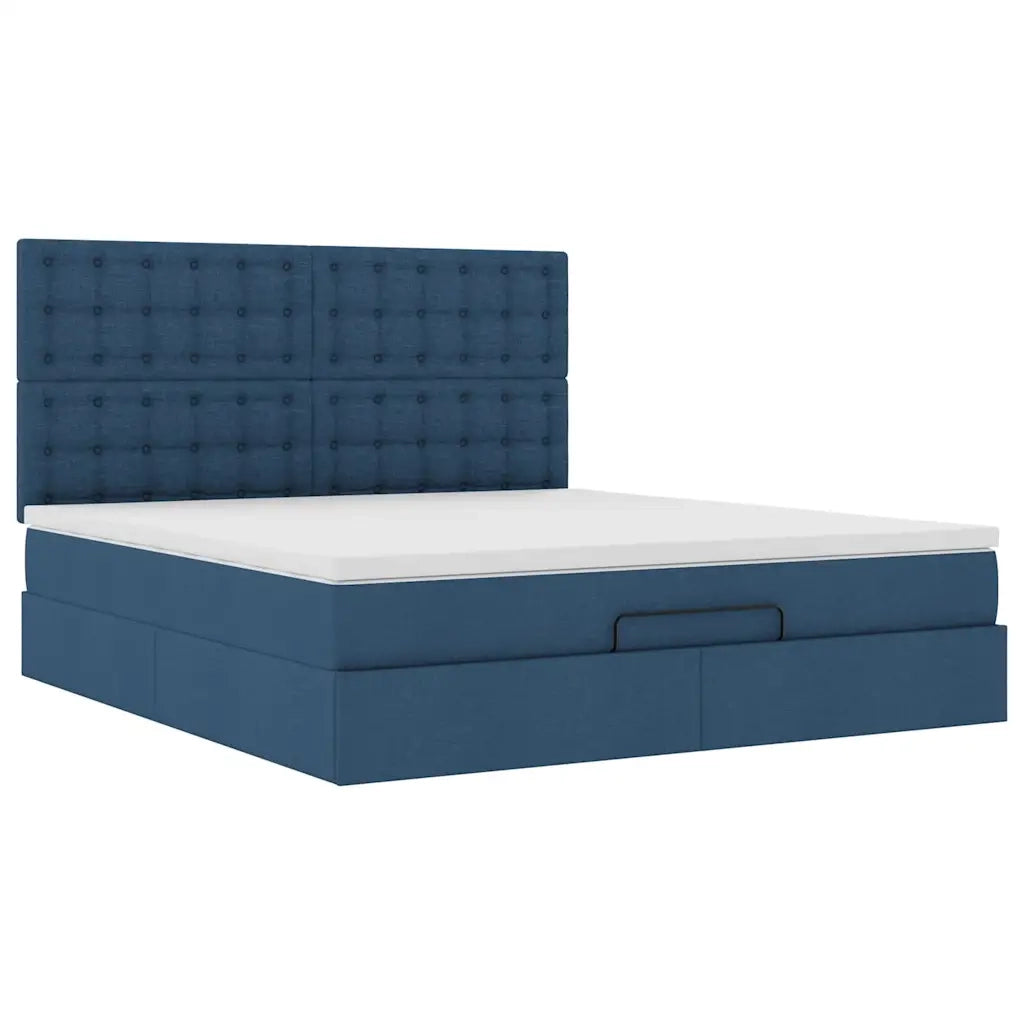 Struttura Letto Pouf con Materasso Blu 180x200cm in Tessuto 3313347