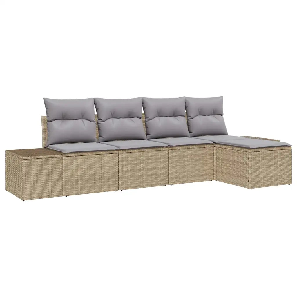 Set Divano da Giardino 5 pcs Beige e Grigio Chiaro polyrattan