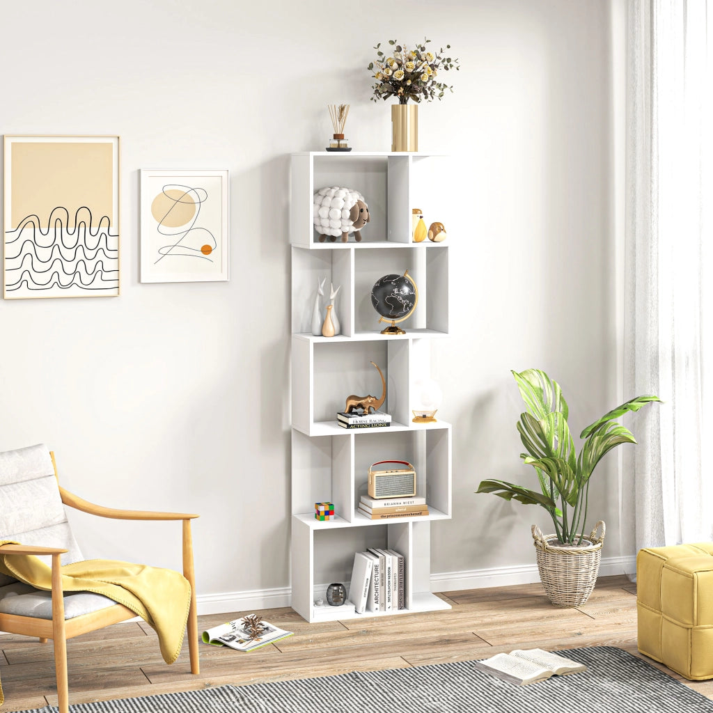 Libreria a S 5 Livelli 10 Ripiani ¨C Xylo ¨C Bianco 60x24x184,5 cm