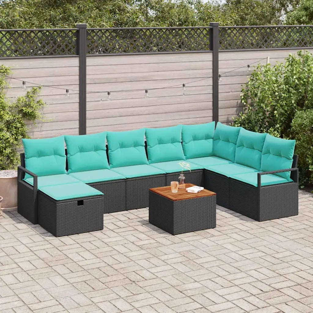 Set Divano da Giardino con cuscino 9 pcs Nero polyrattan 3359557