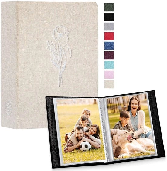 Album fotografico in tessuto lino - 6x4 inserti - Copertina in tessuto lino - Beige - Per ritratti - 100 foto - 2 pezzi