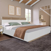 DESMIU Letto matrimoniale letto adulto 160 × 200 cm con testiera ed effetto sospeso, senza materasso, bianco rovere
