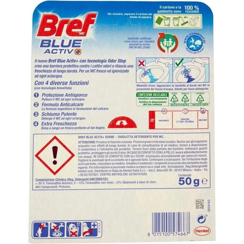 BREF BREF WC POWER ACTIV BLUE DETERGENTE PROFUMATORE IN PASTIGLIE IGIENIZZANTE BAGNO PULITO FRESCO FORMATO 50 G