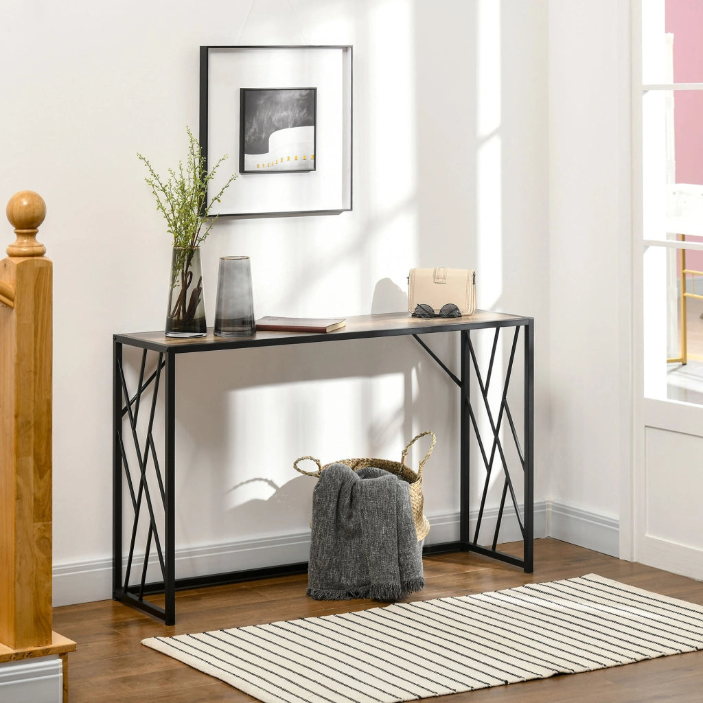 Consolle da Ingresso ¨C Minimal ¨C Legno e Acciaio, Marrone, 120x35x75cm