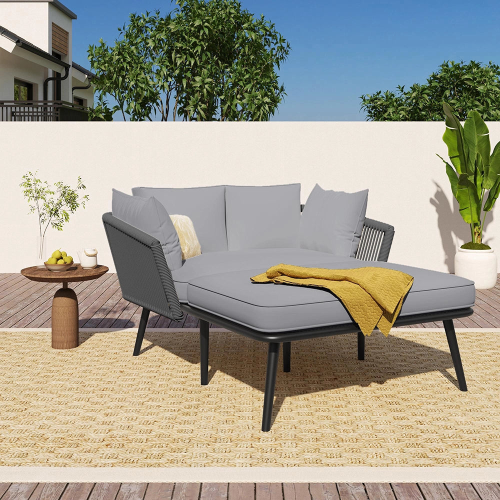 Set giardino - Xylo - 2 posti con cuscini lavabili grigio