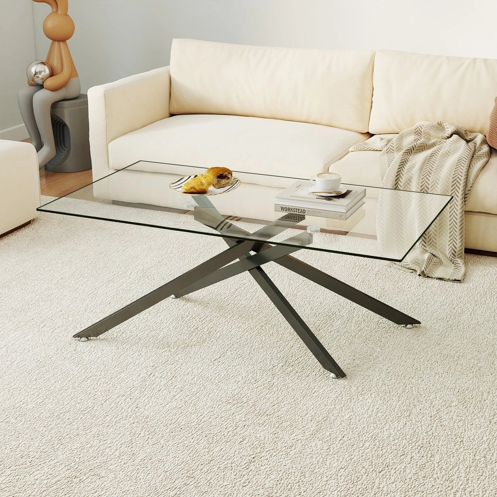 Tavolino da Caff¨¨ in Vetro Temperato ¨C MINIMAL ¨C Nero, Gambe in Metallo, Rettangolare 120x60x46 cm
