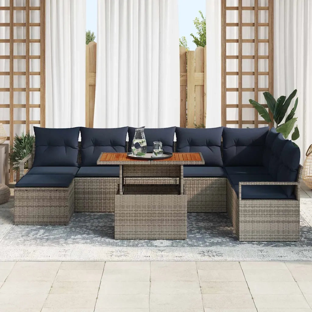 Set da Pranzo per Giardino con cuscino 9 pcs Grigio e Blu Navy 3349751
