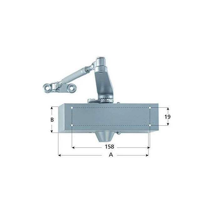 Assa Abloy 502 Serie 500 Chiudiporta Aerodinamico a Compasso con Fermo Forza 2 portata 40 Kg porte fino 850 mm colore Argento