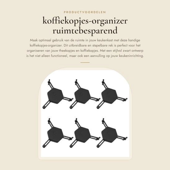 Organizzatore di tazze da caffè - Espandibile - Stivabile - Risparmiatore di spazio - 6 pezzi - Plastica - Contenitore per bicchieri