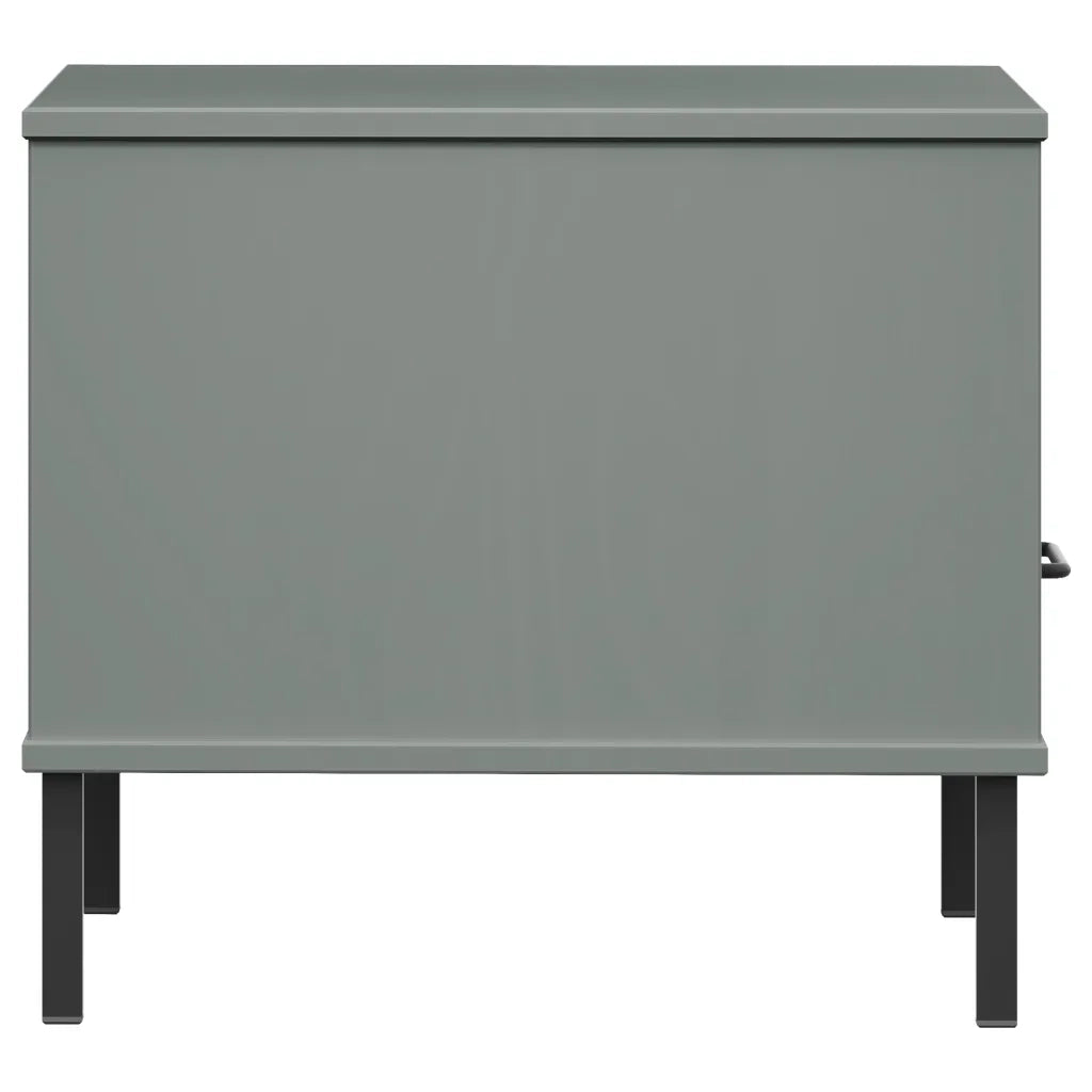 Comodino con Gambe in Metallo-Tavolino da notte Grigio Legno Massello Pino OSLO