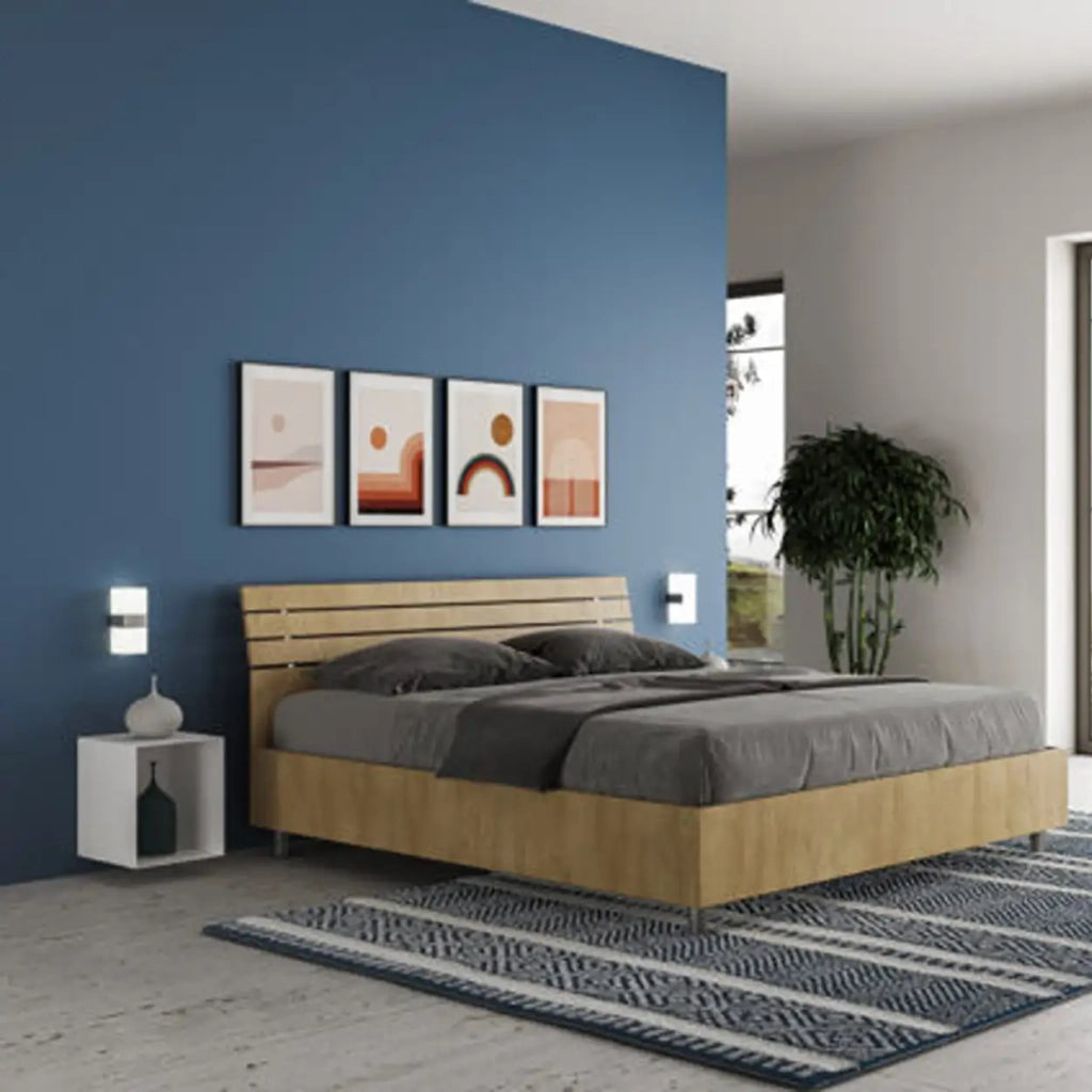 Letto matrimoniale con rete 160x200 testata inclinata con doghe quercia Ankel