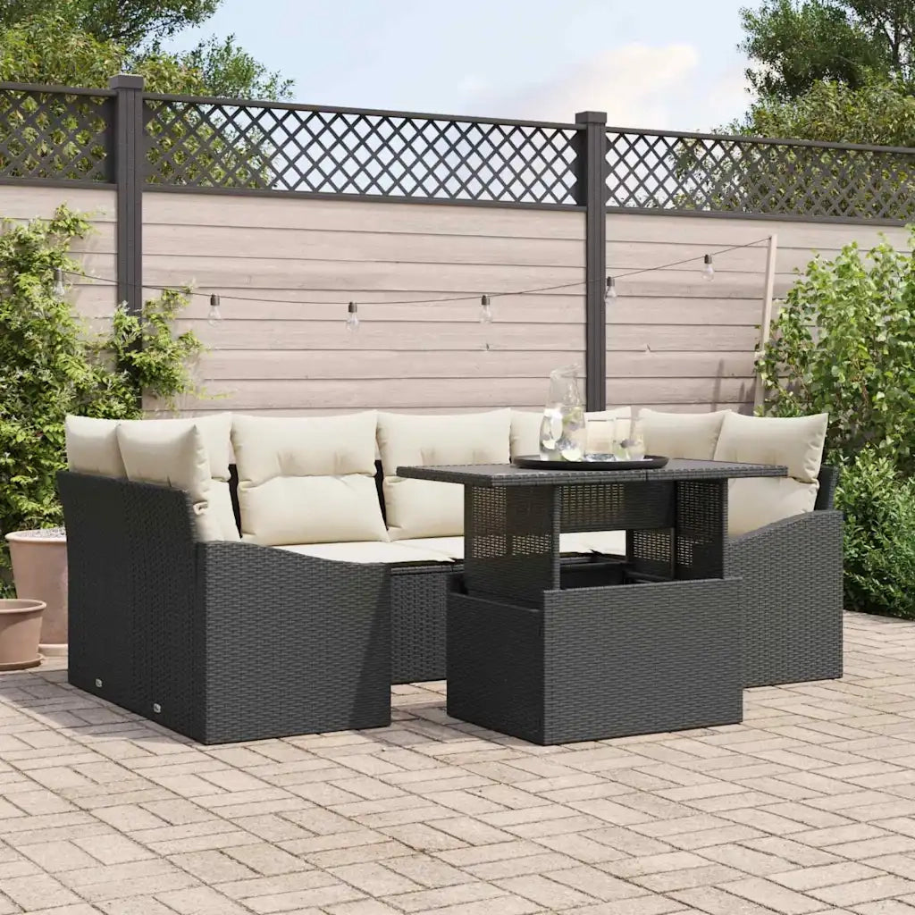 Set Divano da Giardino 7 pcs Nero e crema polyrattan 3348933