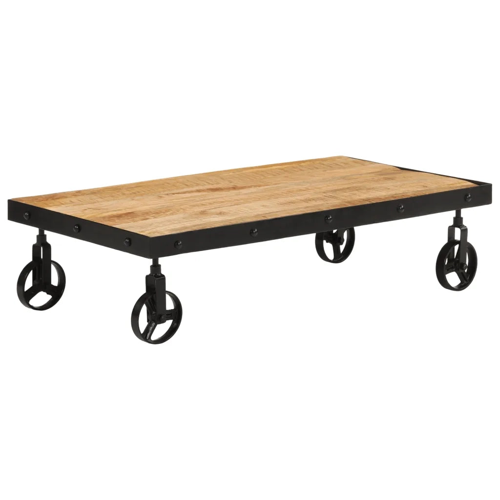Tavolino da salotto | Tavolino da caff¨¨ | Tavolino da Soggiorno con Ruote Legno Massello Mango 100x55x26 cm