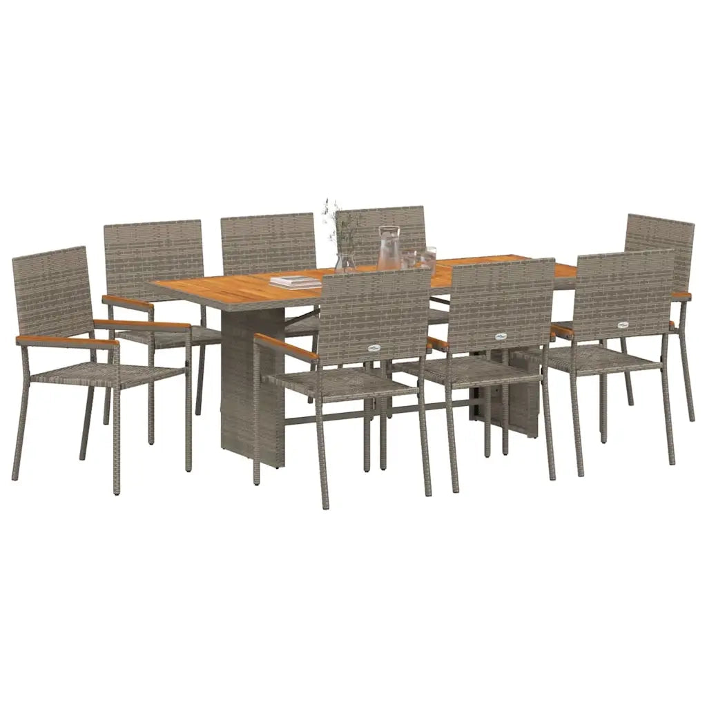 Set da Pranzo per Giardino 9 pcs Grigio polyrattan