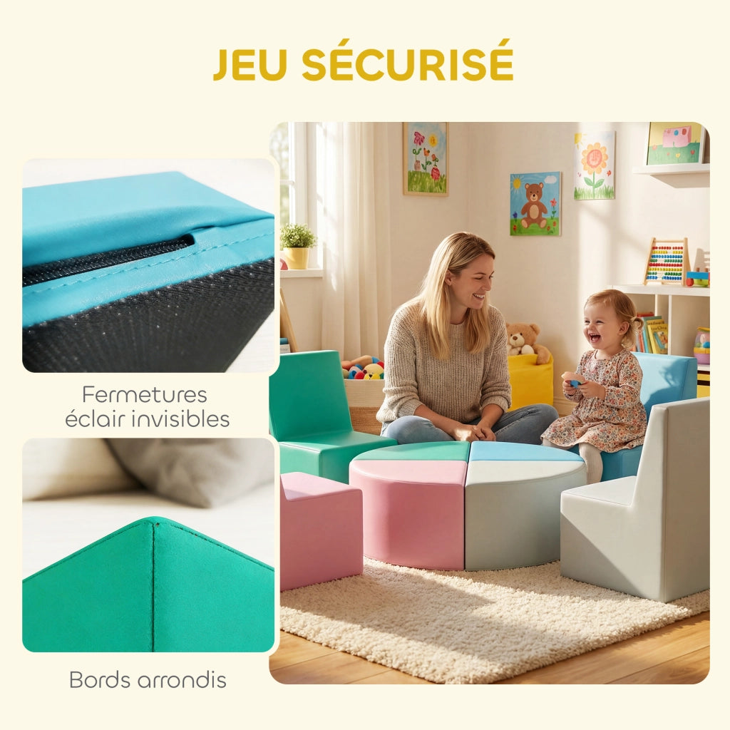 Set Motricit¨¤ Bambini 8 Pezzi ¨C Xylo ¨C Tavolo Sedie Moduli Morbidi Multicolore