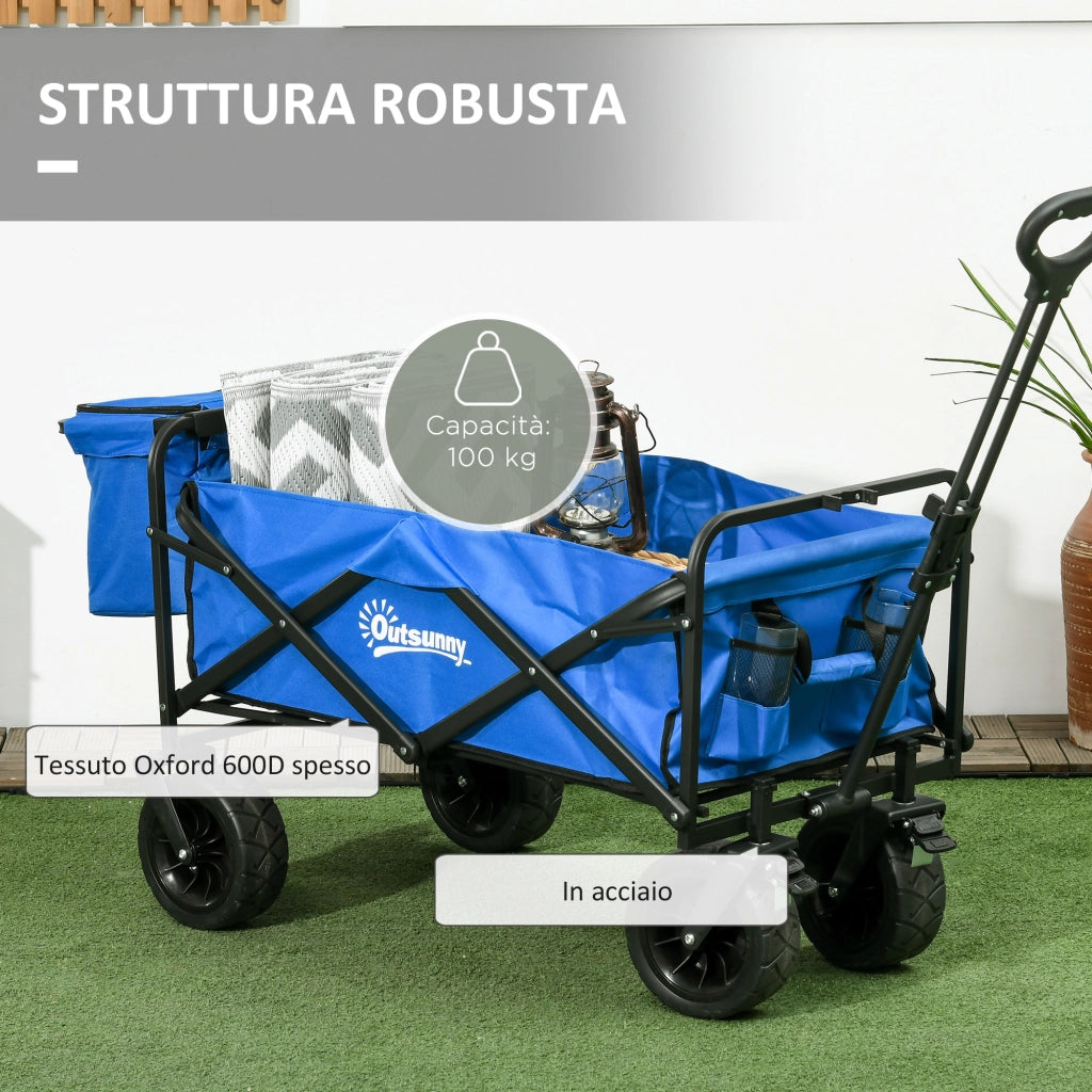 Carrello da Giardino 110L con Maniglia Telescopica e Borsa Termica 15L ¨C Xylo ¨C Acciaio Blu