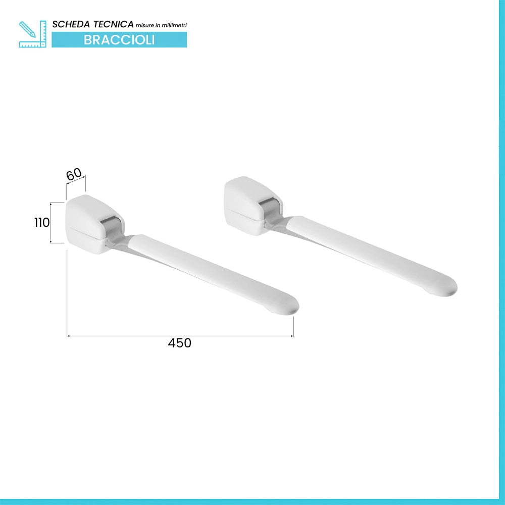 Braccioli ribaltabili 45 cm in alluminio da muro bianchi